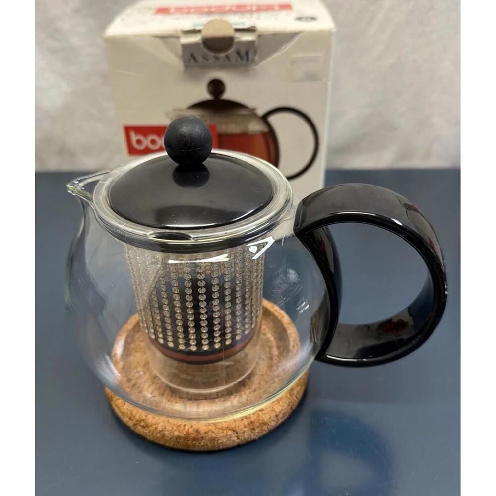 Bodum Tea Pot French Press Round Glass Body Germany 1 Pint Assam Infusion
